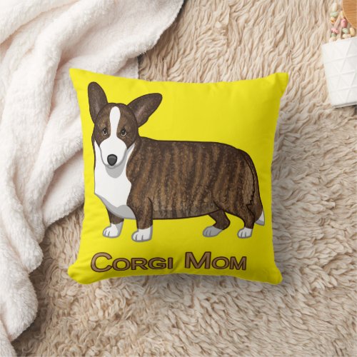 Black Tan Brindle Cardigan Welsh Corgi Mom Dog Lov Throw Pillow