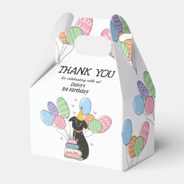 Black Tan Brussels Griffon Dog Birthday Party Favor Boxes (Front Side)