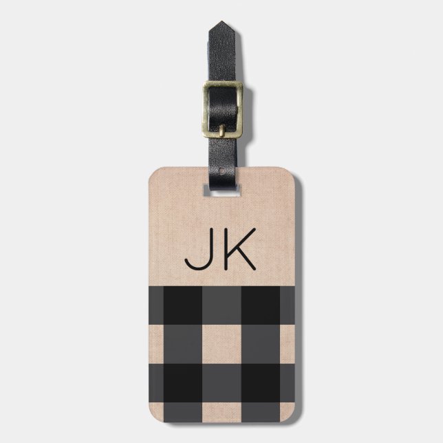 Black & Tan Buffalo Plaid Monogram Luggage Tag (Front Vertical)
