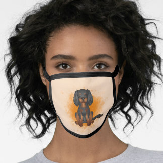 Black &amp; Tan Cavalier Cartoon Dog On Orange Face Mask