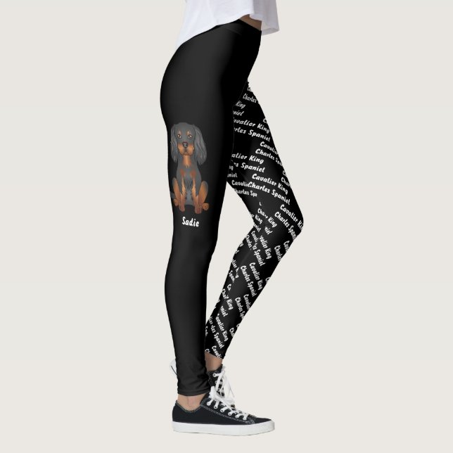Black & Tan Cavalier Dog & Dog's Name And Breed Leggings (Right)