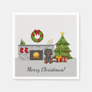 Black & Tan Cavalier Dog In A Christmas Room Napkins