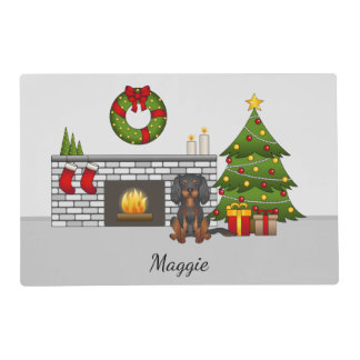 Black &amp; Tan Cavalier In A Christmas Room &amp; Text Placemat