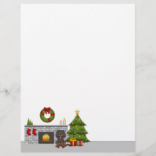 Black & Tan Cavalier In A Festive Christmas Room Letterhead