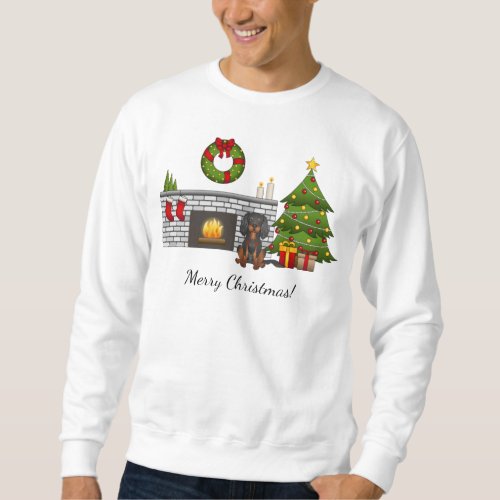 Black  Tan Cavalier In Festive Christmas Room Sweatshirt