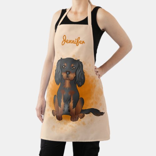 Black  Tan Cavalier King Charles Dog On Orange Ap Apron