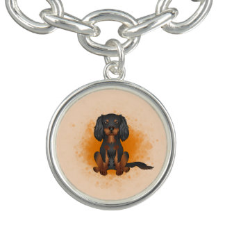 Black &amp; Tan Cavalier King Charles Dog On Orange Bracelet
