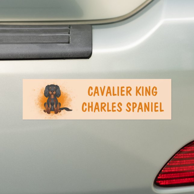 Black & Tan Cavalier King Charles Dog On Orange Bumper Sticker (On Car)