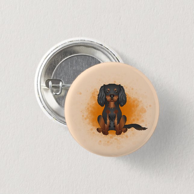 Black & Tan Cavalier King Charles Dog On Orange Button (Front & Back)