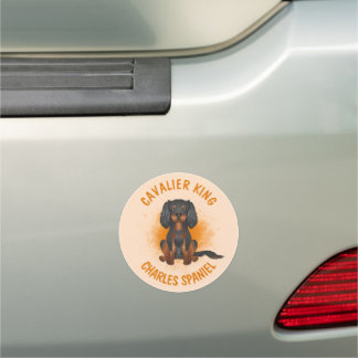 Black &amp; Tan Cavalier King Charles Dog On Orange Car Magnet