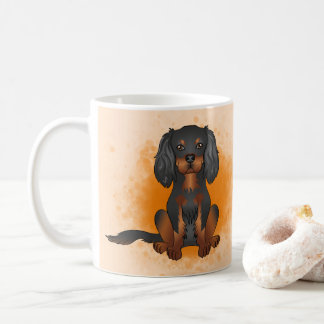 Black &amp; Tan Cavalier King Charles Dog On Orange Coffee Mug