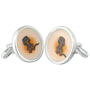 Black & Tan Cavalier King Charles Dog On Orange Cufflinks