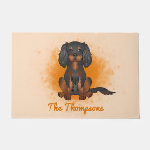 Black & Tan Cavalier King Charles Dog On Orange Doormat