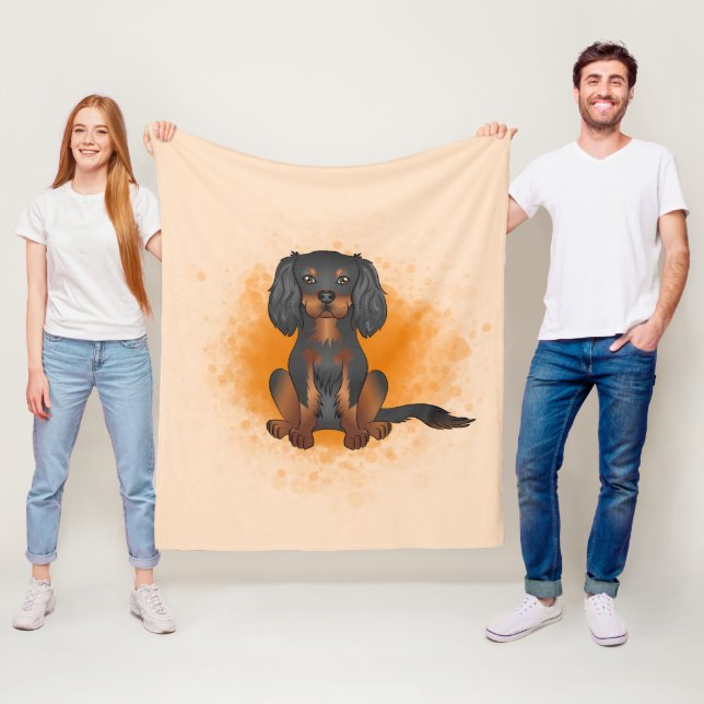 Black & Tan Cavalier King Charles Dog On Orange Fleece Blanket (In Situ)