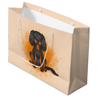Black &amp; Tan Cavalier King Charles Dog On Orange Large Gift Bag