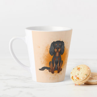 Black &amp; Tan Cavalier King Charles Dog On Orange Latte Mug