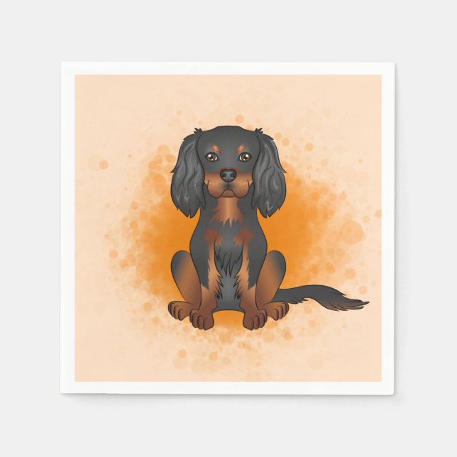Black & Tan Cavalier King Charles Dog On Orange Napkins (Front)