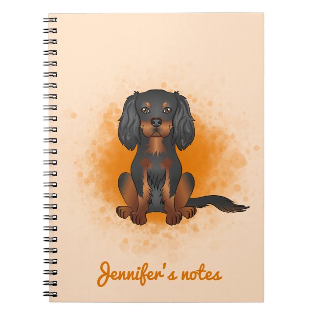 Black & Tan Cavalier King Charles Dog On Orange Notebook (Front)