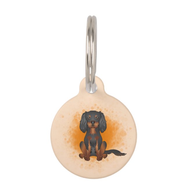 Black & Tan Cavalier King Charles Dog On Orange Pet ID Tag (Front)