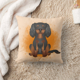 Black &amp; Tan Cavalier King Charles Dog On Orange Throw Pillow