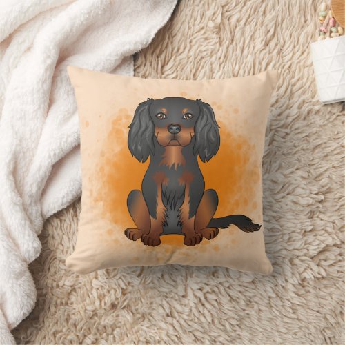 Black  Tan Cavalier King Charles Dog On Orange Throw Pillow