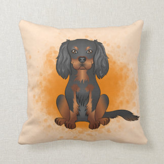 Black &amp; Tan Cavalier King Charles Dog On Orange Throw Pillow