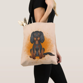 Black &amp; Tan Cavalier King Charles Dog On Orange Tote Bag