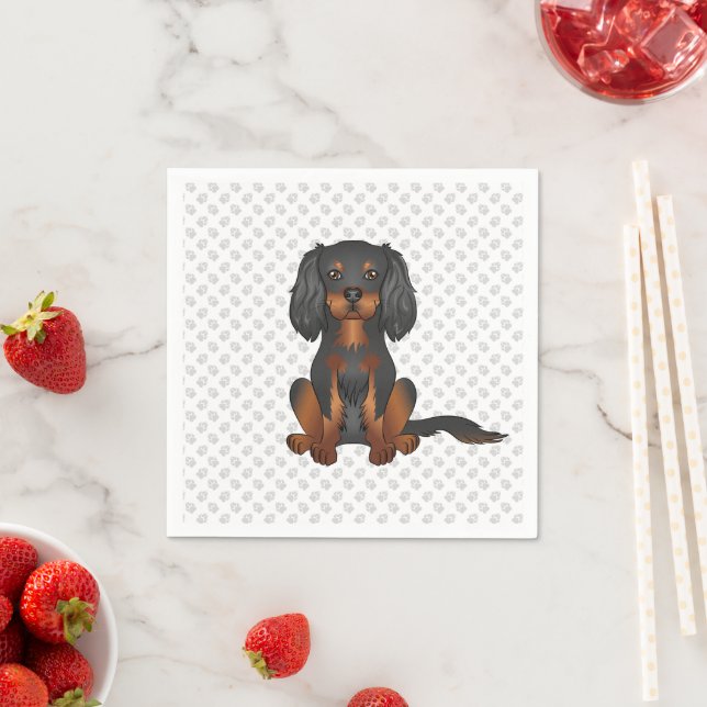 Black & Tan Cavalier King Charles Dog & Paws Napkins (Insitu)