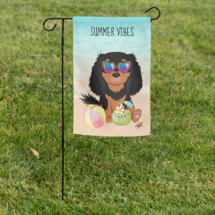 Black & Tan Cavalier King Charles Spaniel Beach Garden Flag