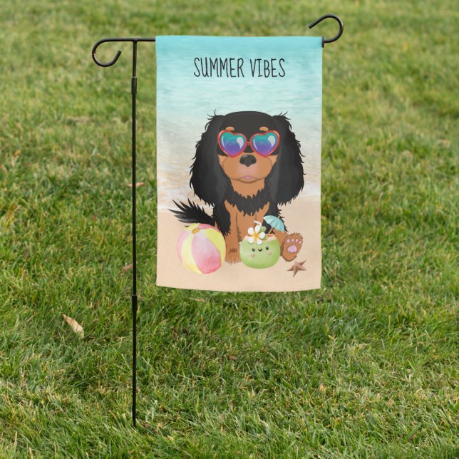 Black & Tan Cavalier King Charles Spaniel Beach  Garden Flag (In SItu)