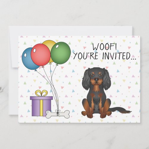 Black  Tan Cavalier King Charles Spaniel Birthday Invitation