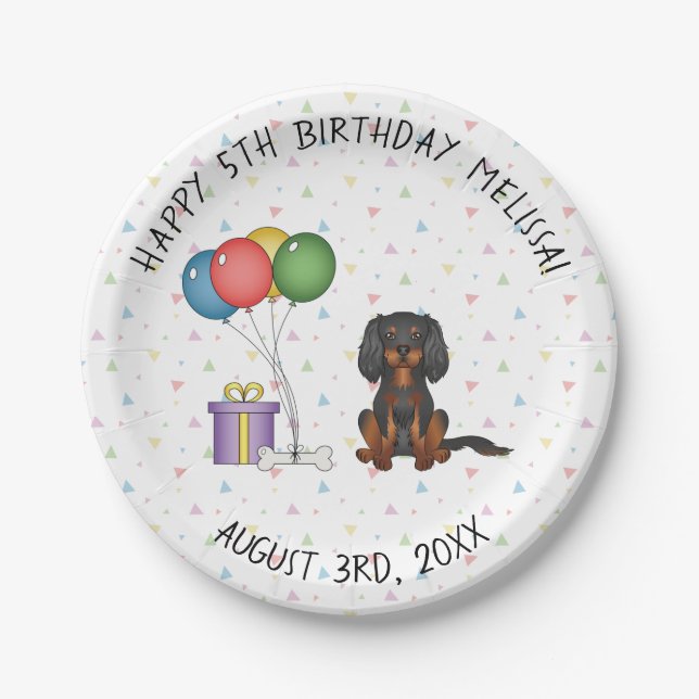 Black & Tan Cavalier King Charles Spaniel Birthday Paper Plates (Front)