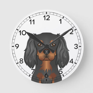 Black & Tan Cavalier King Charles Spaniel Dog Head Round Clock