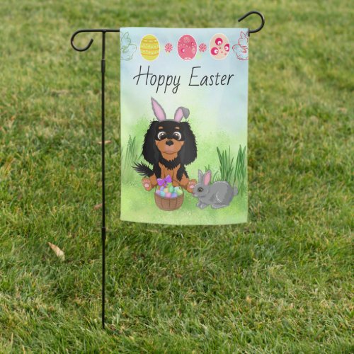 Black  Tan Cavalier King Charles Spaniel Easter Garden Flag