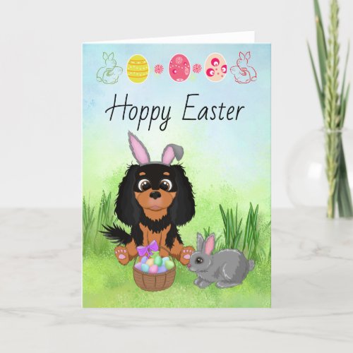 Black  Tan Cavalier King Charles Spaniel Easter   Holiday Card