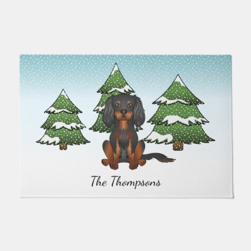 Black Tan Cavalier King Charles Spaniel In Winter Doormat