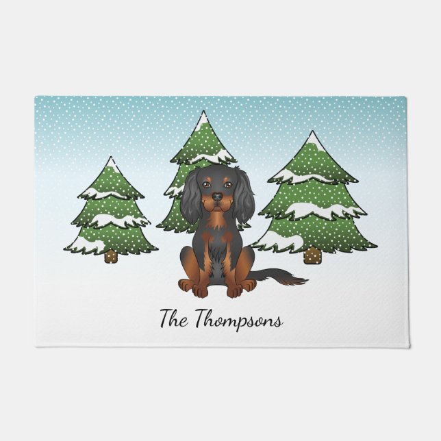 Black Tan Cavalier King Charles Spaniel In Winter Doormat (Front)