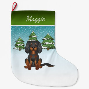 Black Tan Cavalier King Charles Spaniel In Winter Large Christmas Stocking