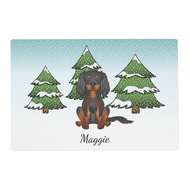 Black Tan Cavalier King Charles Spaniel In Winter Placemat (Front)