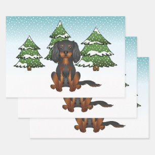 Black Tan Cavalier King Charles Spaniel In Winter Wrapping Paper Sheets