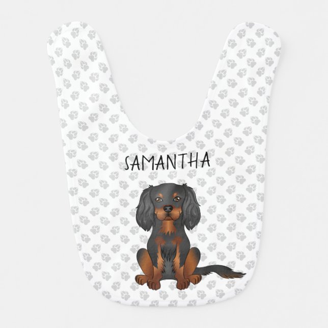 Black & Tan Cavalier King Charles Spaniel & Name Baby Bib (Front)