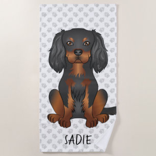 Black & Tan Cavalier King Charles Spaniel & Name Beach Towel