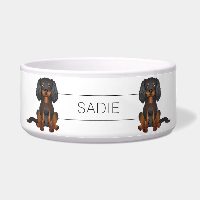 Black & Tan Cavalier King Charles Spaniel & Name Bowl (Front)