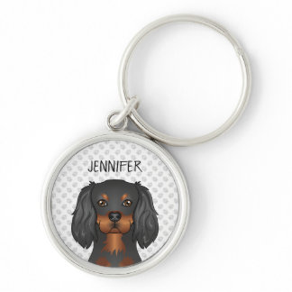 Black & Tan Cavalier King Charles Spaniel & Name Keychain
