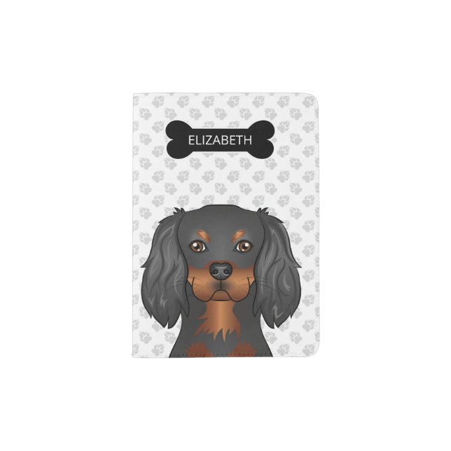 Black & Tan Cavalier King Charles Spaniel & Name Passport Holder (Front)