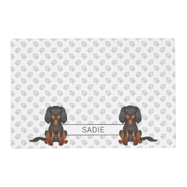 Black & Tan Cavalier King Charles Spaniel & Name Placemat (Front)