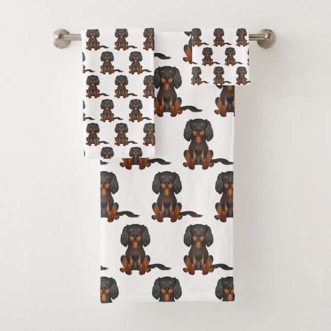 Black & Tan Cavalier King Charles Spaniel Pattern Bath Towel Set (Insitu)