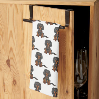 Black & Tan Cavalier King Charles Spaniel Pattern Kitchen Towel