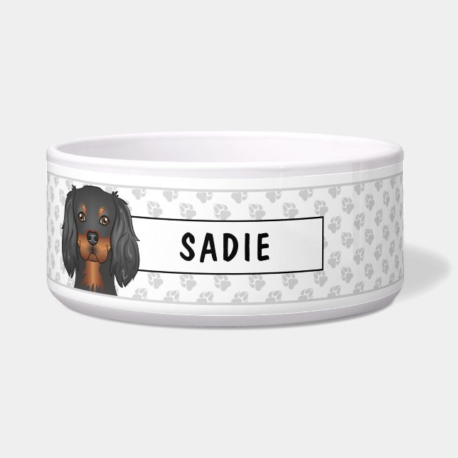 Black & Tan Cavalier King Charles Spaniel & Paws Bowl (Front)
