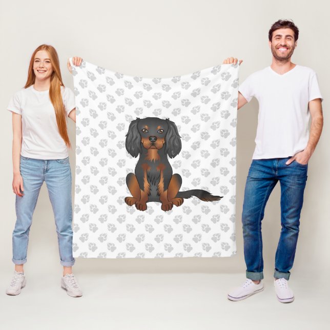 Black & Tan Cavalier King Charles Spaniel & Paws Fleece Blanket (In Situ)